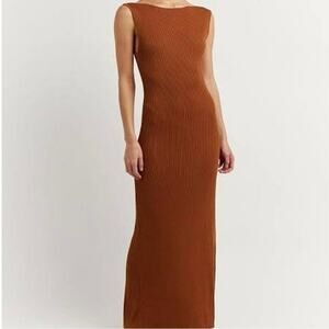 Dissh Rust Brown Ribbed Sleeveless Bodycon Maxi Dress Back Slit Women’s Size XS